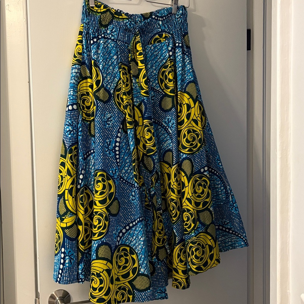 Blue and Yellow Patterned Skirt
